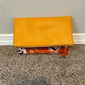 Rachel Pally Fold Over Clutch Purse Yellow and Orange Floral Reversible